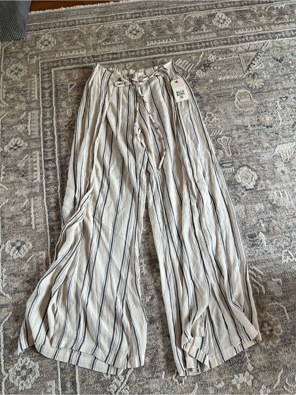 Billabong Cream and Navy Striped Top